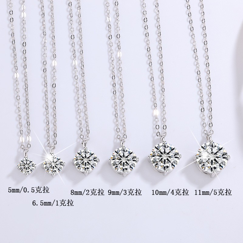 925 sterling silver moissanite collarbone chain, women's light luxury classic four claw moissanite diamond, 1 carat fashionable necklace, live broadcast hot item