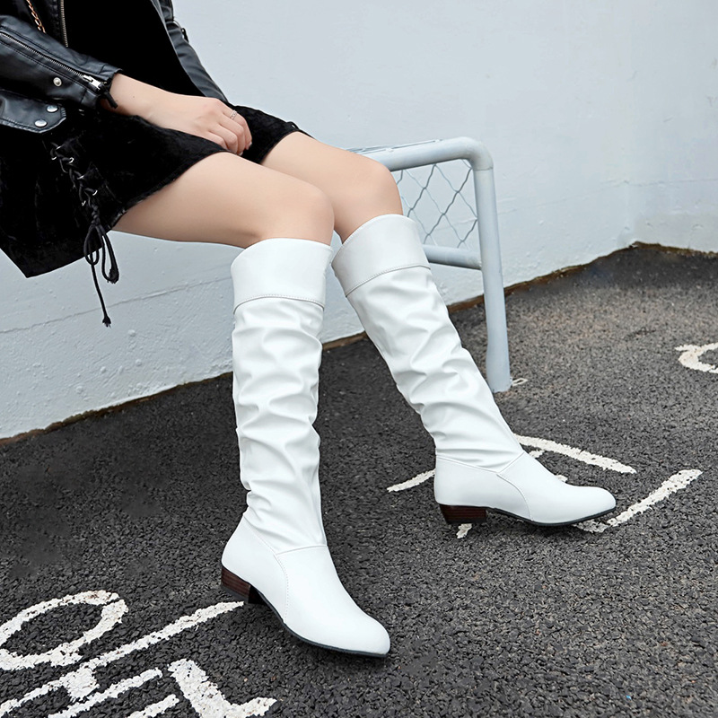 Cross border plus size flat bottomed mid leg boots for Europe 2022 autumn and winter new round toe pleated high leg knight boots for women