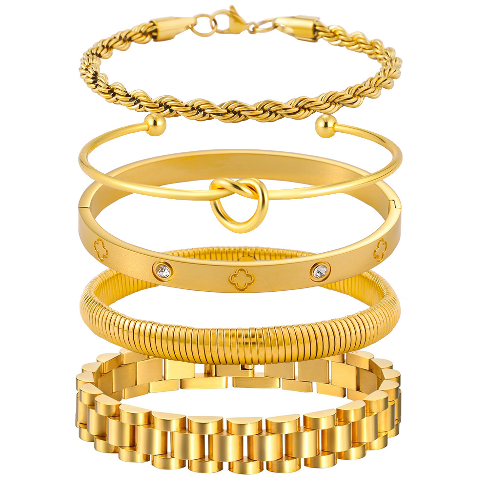 Cross border hot selling titanium steel bracelet for European and American women, vacuum plated 18K gold non fading bracelet, fashionable stainless steel bracelet