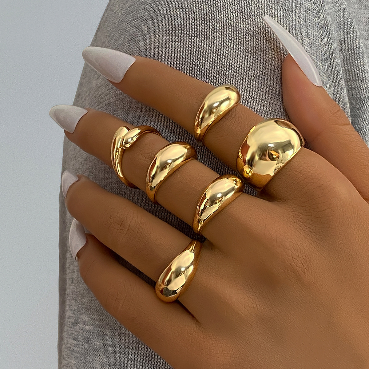 Cross border geometry UV electroplating ccb material oval ring 6-piece set irregular smooth opening ring set for Europe and America