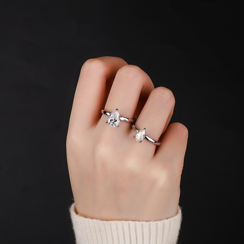 S925 pure silver Mozambique diamond ring, women's pear shaped simple and stylish diamond ring, popular in Europe and America, cross-border live broadcast