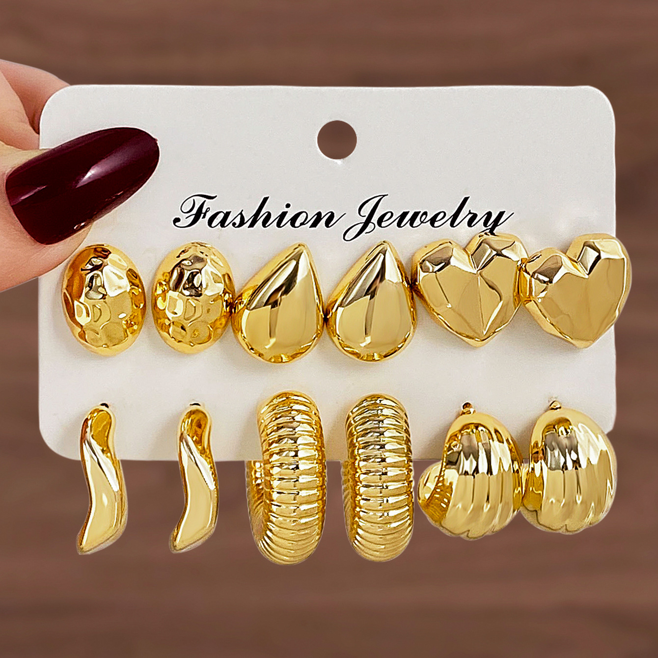 European and American Cross border Retro Fashion Exaggerated C-shaped Earring Set Personalized Earrings Gold Silver CCB Card Earrings Female
