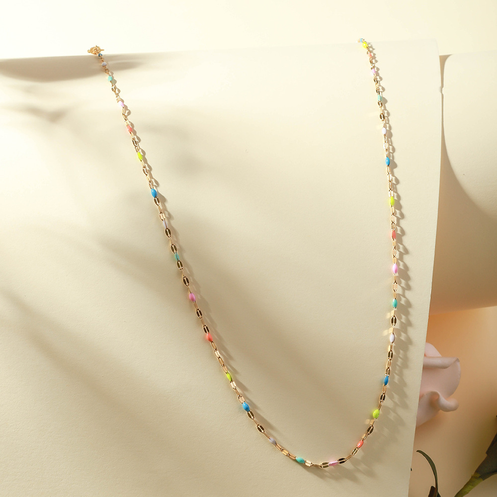 Cross border hot selling stainless steel lip oil drop necklace vacuum electroplated cross chain titanium steel necklace jewelry chain