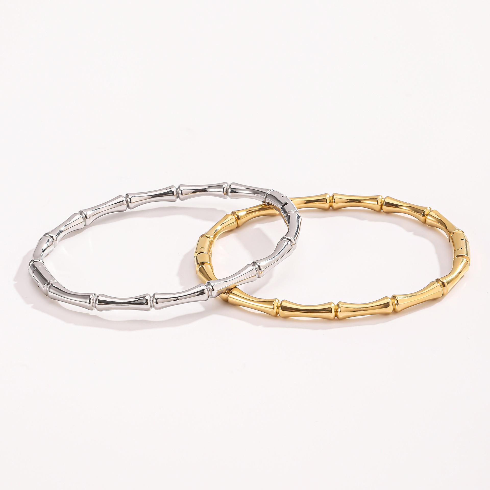 Cross border stainless steel bamboo bracelet for women in Europe and America, fashionable and versatile open bracelet, vacuum plated 18K gold titanium steel bracelet