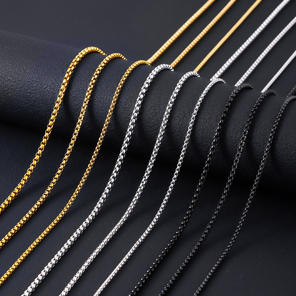Stainless steel chain square pearl chain men's necklace trendy hip-hop titanium steel jewelry accessories chain cross-border interlocking