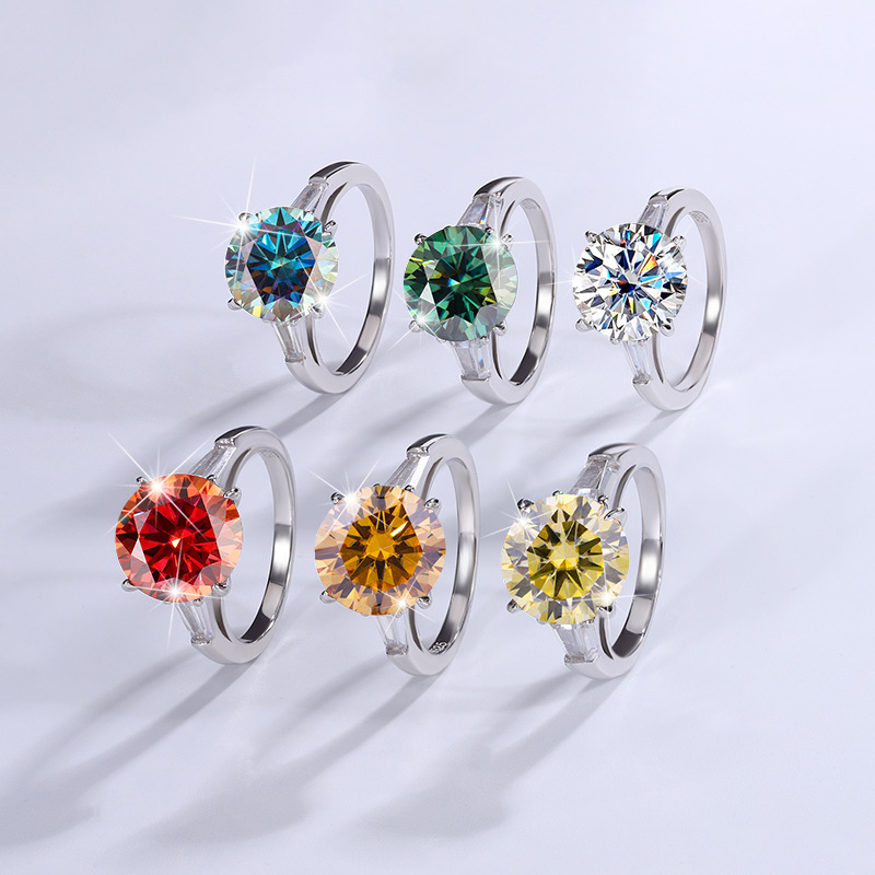 5-carat Mozambique diamond ring s925 silver ring classic four claw women's double row diamond ring pigeon egg wedding ring live broadcast