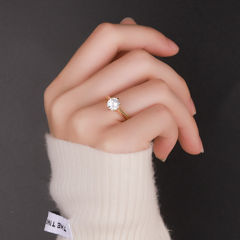 Tiktok live broadcast of the new Euro American s925 sterling silver gold mozanne diamond ring lovers ring for women
