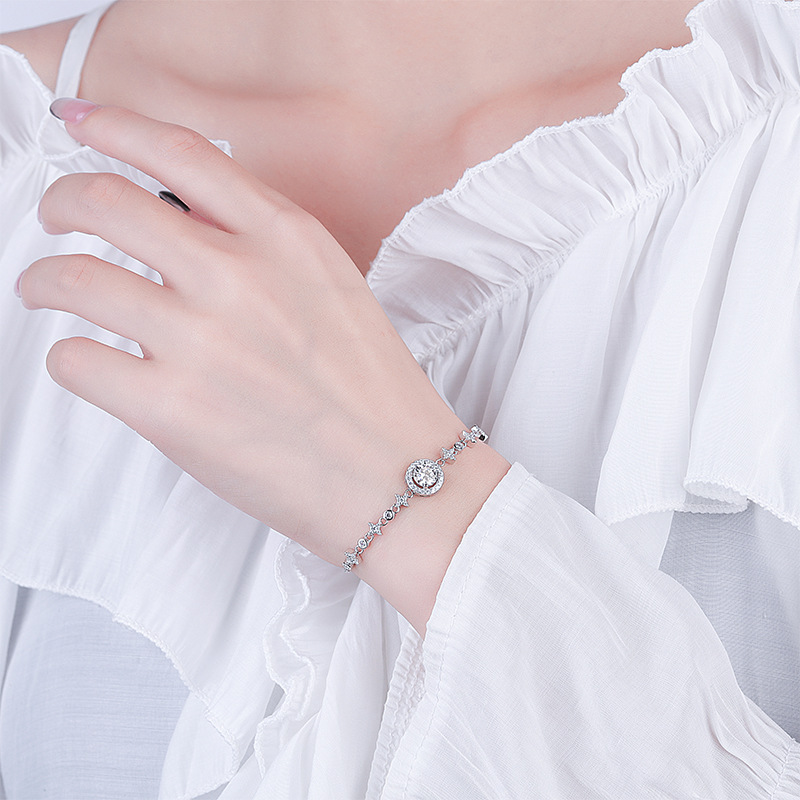 S925 pure silver bracelet, moissanite bracelet, full of stars, stars, moon, temperament, sent to girlfriend live streaming manufacturer, cross-border