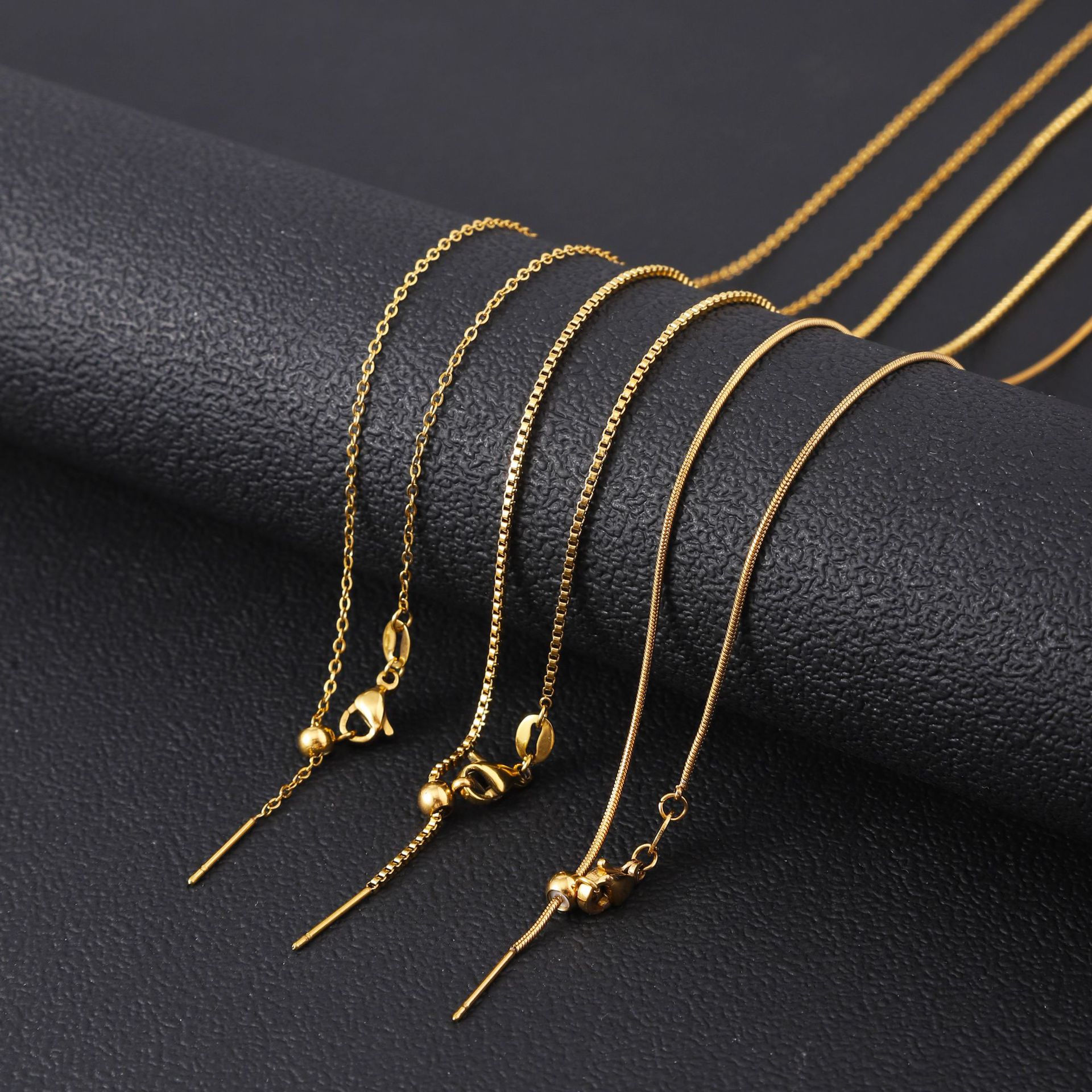 Stainless steel adjustable universal chain plated 18K gold DIY handmade jewelry with chain threading bead chain women's titanium steel necklace