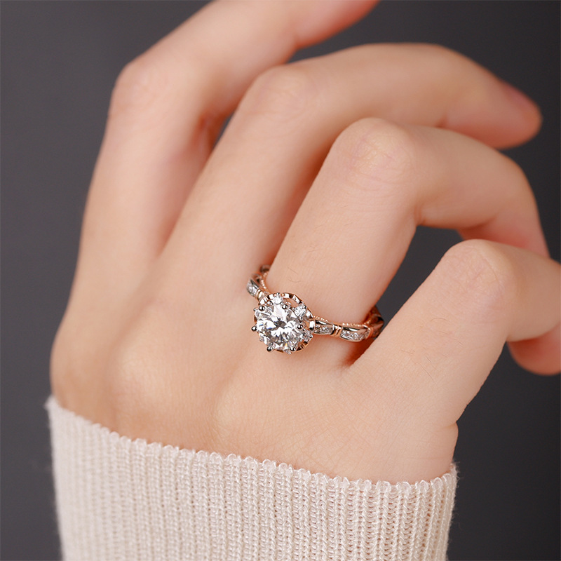 S925 sterling silver moissanite diamond ring, fugitive princess ring, six claw luxury 1 carat wedding ring, cross-border
