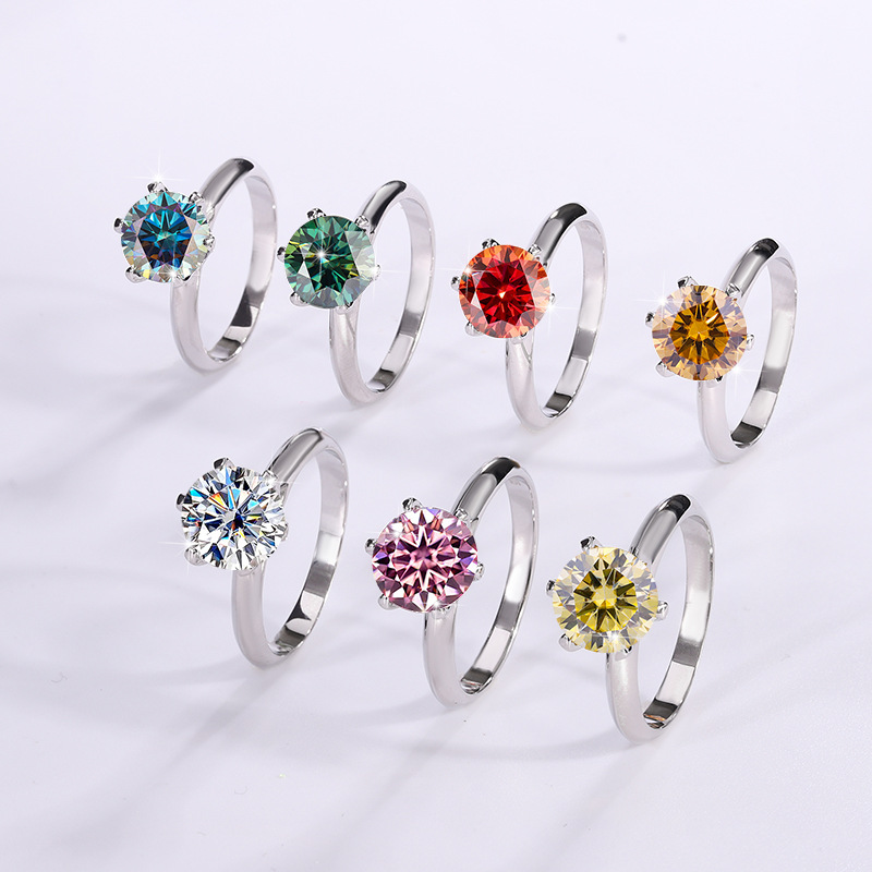 Cross border Classic T Home Six Claw Mosang Diamond GRA Diamond Ring s925 Pure Silver 1-carat Ring Light Luxury Premium Proposal