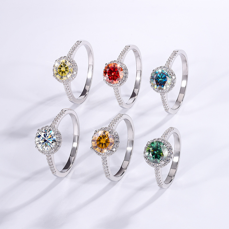 S925 Sterling Silver Moissanite Ring One Carat Fashion Crowd Round Bag Moissanite Diamond Women's Ring Cross border Tiktok Live