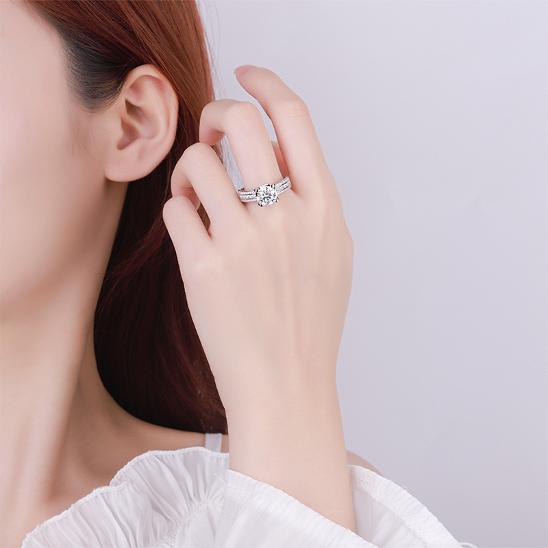 S925 Silver Mozambique Diamond Ring Women's Sky Star Bull Head Wedding Ring Live Streaming Manufacturer Wholesale Source Cross border One Piece dropshipping