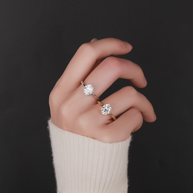 S925 pure silver women's ring temperament pigeon egg moissanite two carat moissanite diamond ring women's volleyball ring cross-border hot selling