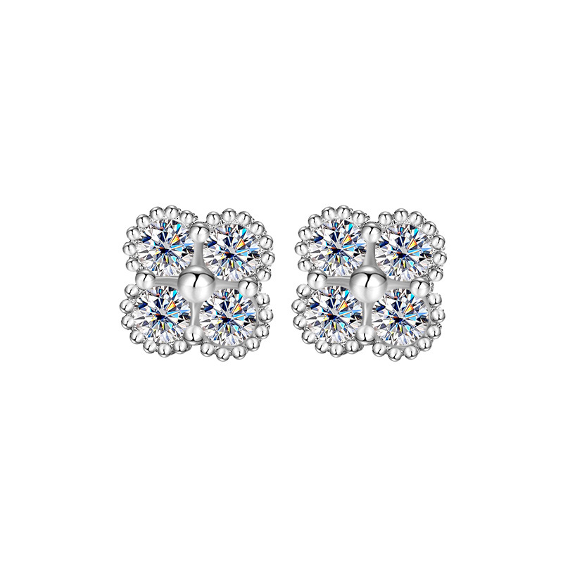 Cross border exclusive s925 pure silver moissanite clover pendant necklace bracelet earring ring set live broadcast wholesale