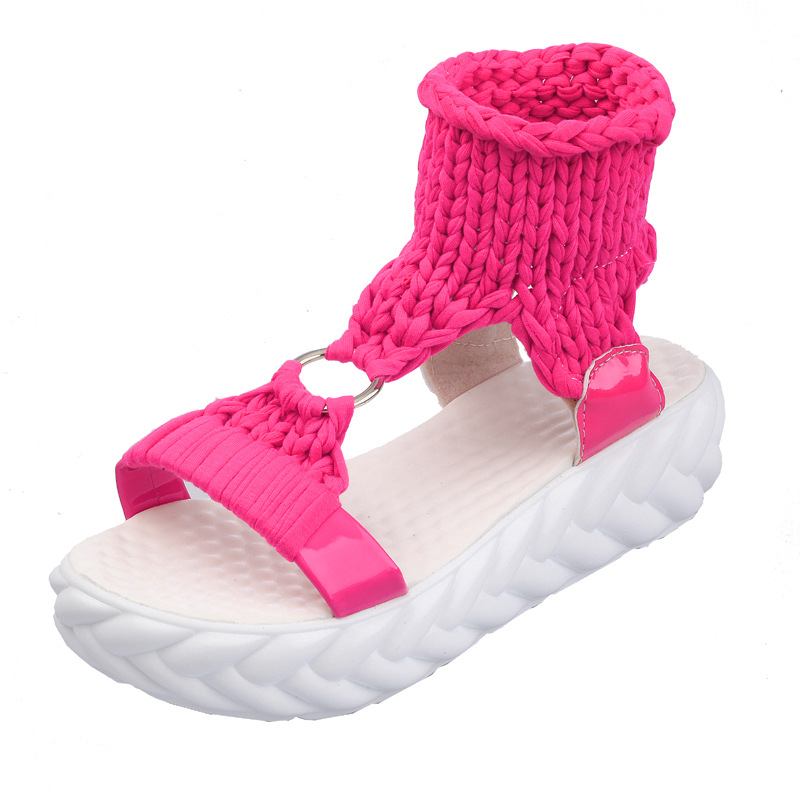 New Thick soled Soft soled Open toed Sponge Cake Thick soled Sandals Comfortable Knitted Legged Roman Shoes Sandal