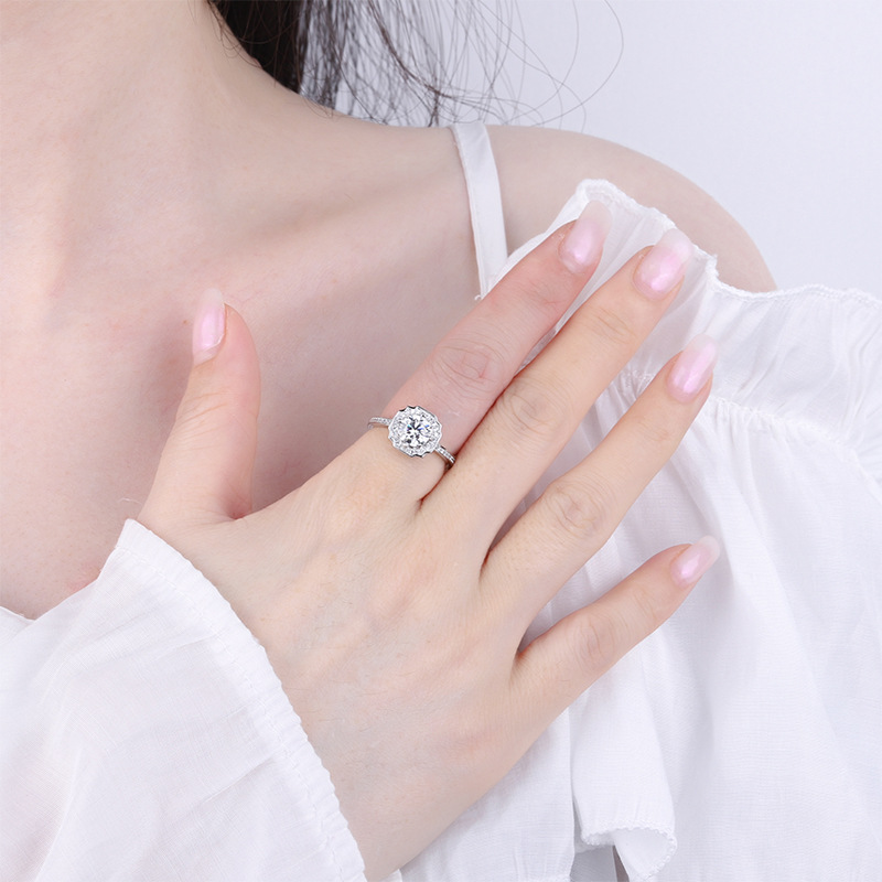 S925 pure silver D-color moissanite simulated diamond ring live broadcast manufacturer direct sales of one carat classic six claw women's ring
