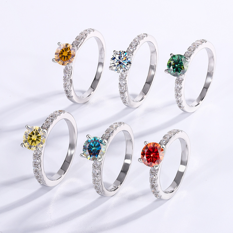 D-color 1-carat moissanite ring S925 pure silver luxury four claw women's ring wedding ring factory direct sales cross-border exclusive