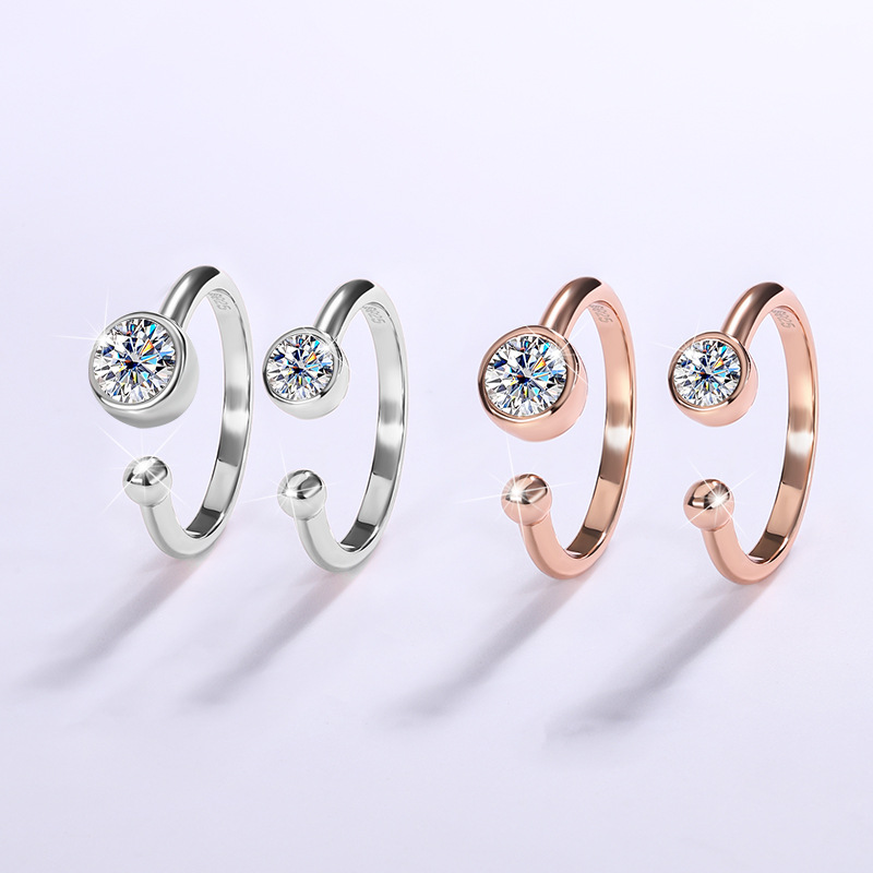 Tiktok net red same S925 sterling silver bubble ring for female niche rose gold mozanne diamond simple fashion ring
