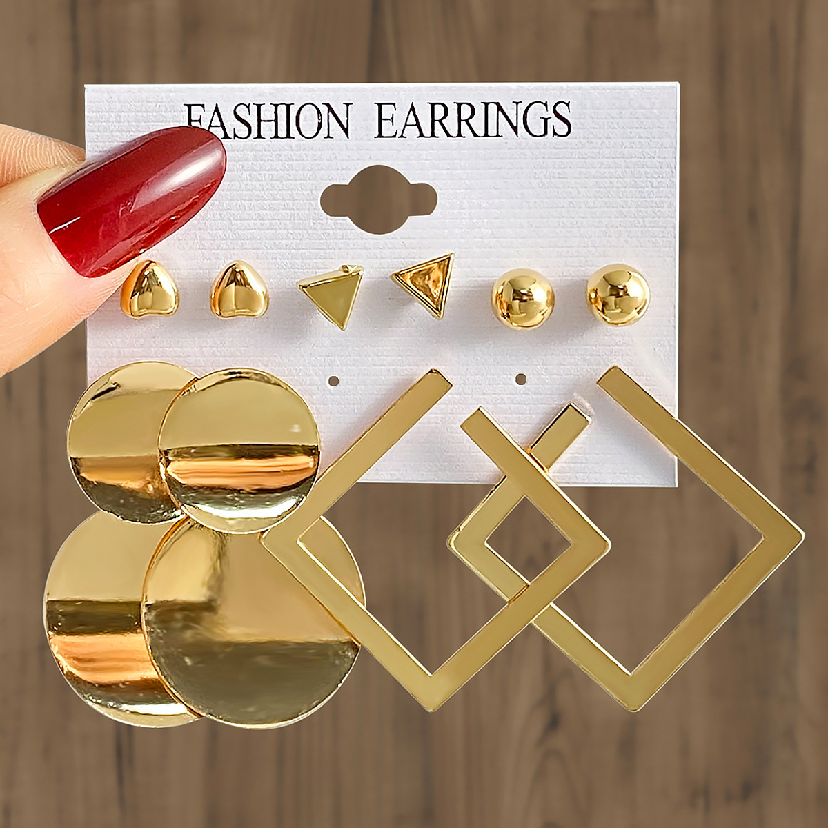 European and American cross-border new exaggerated personality women's earrings creative retro geometric quadrilateral gold ear ring set for women