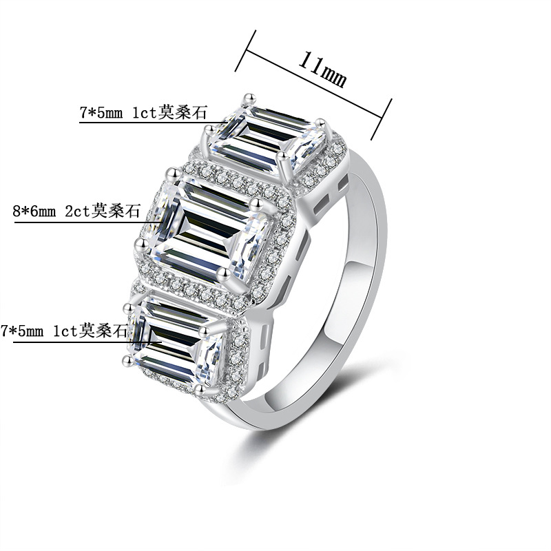 Cross border foreign trade new s925 pure silver moissani diamond ring, emerald Cherdeen precision women's ring, spot wholesale