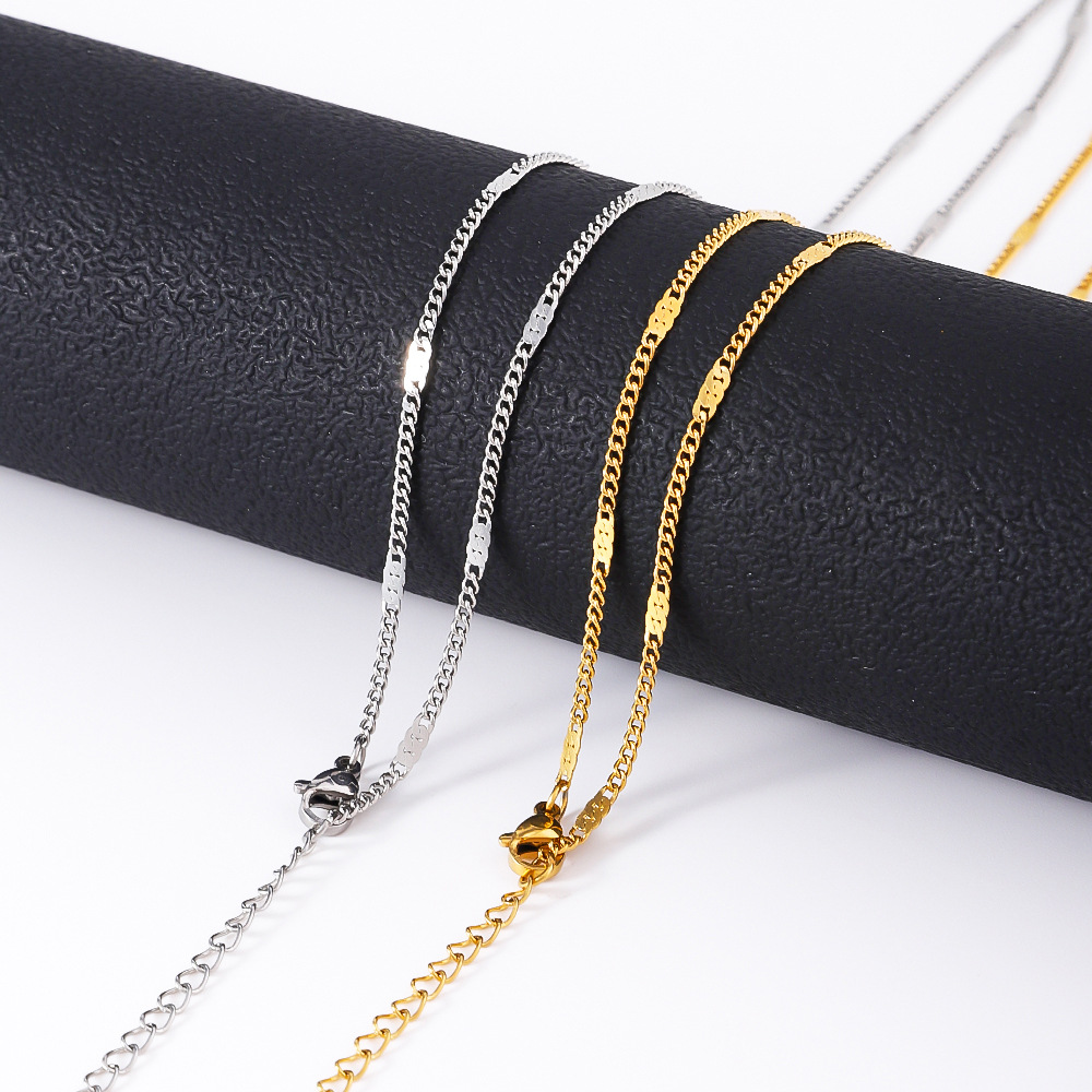 Side pressed sequin stainless steel necklace 18k furnace genuine gold electroplated titanium steel lock chain DIY plain chain jewelry accessories