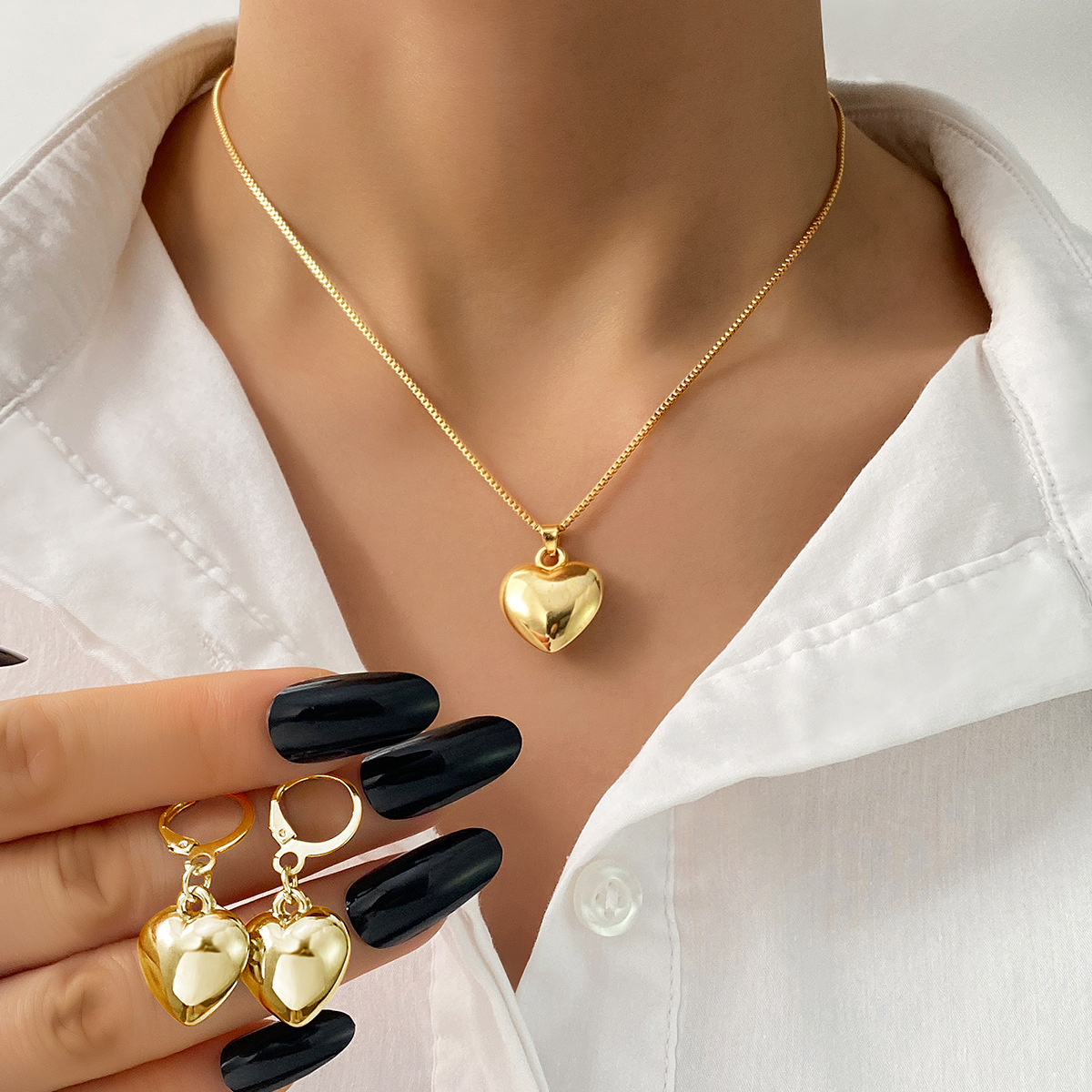 European and American Cross border New Peach Heart Necklace Earrings Jewelry Set Love Necklace Set Necklace Earrings Two Piece Set for Women
