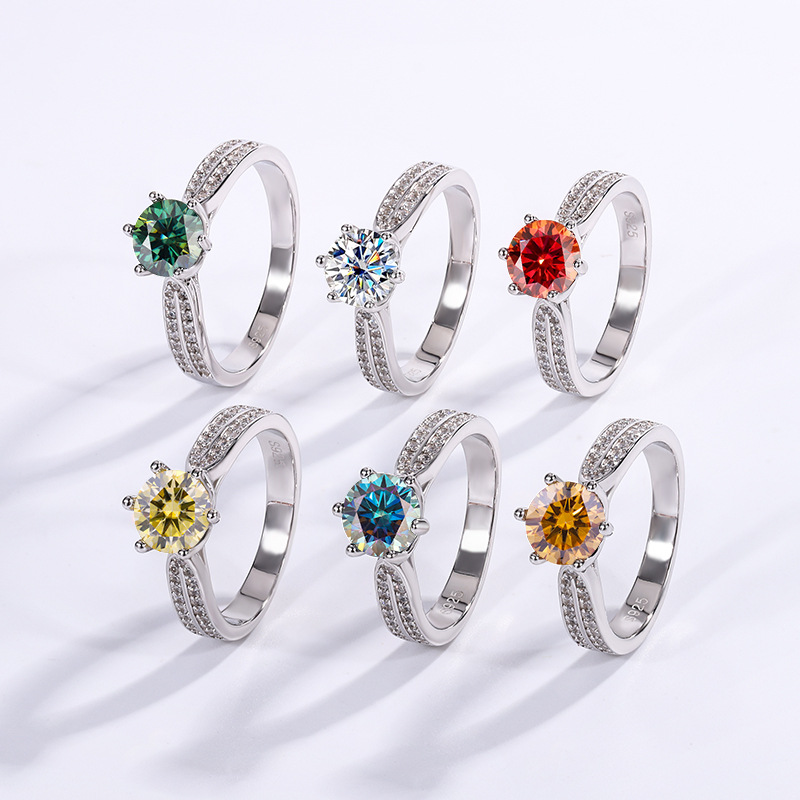 Sterling Silver S925 Starlight Queen One Carat Ring Classic Six Claw Moissanite Imitation Diamond Female Ring Tiktok Live