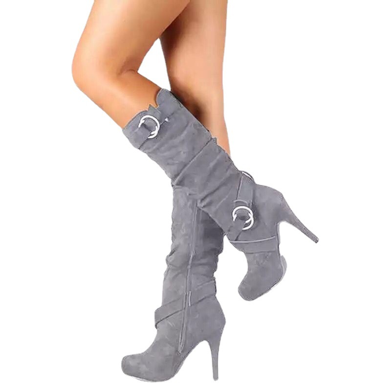 2020 autumn and winter foreign trade plus size slim heel high-heeled women's boots long leg women's boots wish Amazon waterproof platform elastic boots