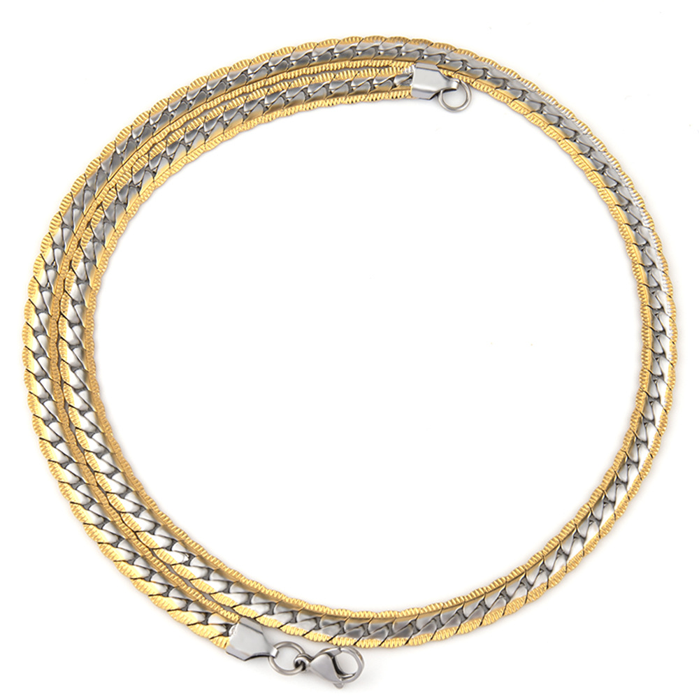 Cross border e-commerce hot selling stainless steel flat embossed necklace vacuum electroplated Cuban chain embossed NK men's necklace