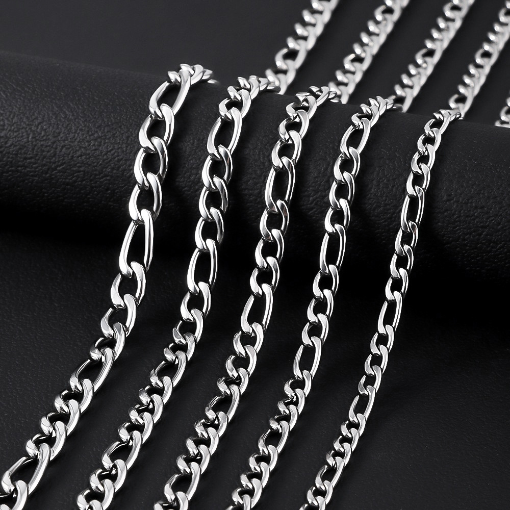 Stainless steel Figaro chain cross-border hot selling personalized hip-hop men's thick and thin chain wholesale 3:1NK titanium steel necklace