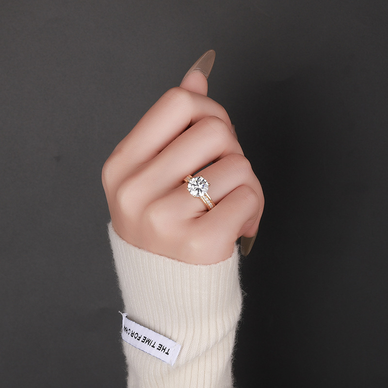 S925 pure silver moissanite diamond ring, gold high crown queen ring, Korean version, fashionable temperament, female live streaming, cross-border