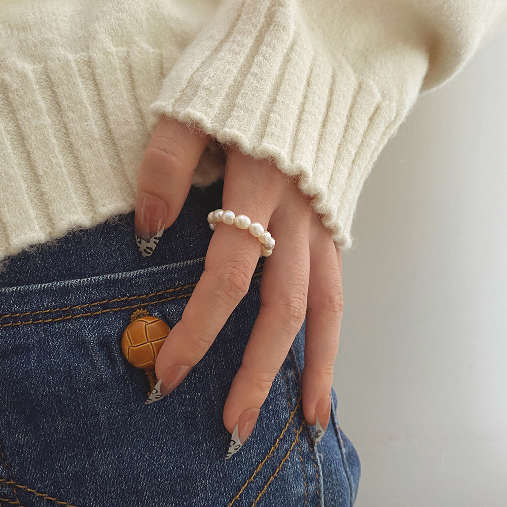 Natural pearl ring, female fashion personality, Instagram trend, niche design, Japanese light luxury index finger ring, internet famous, simple