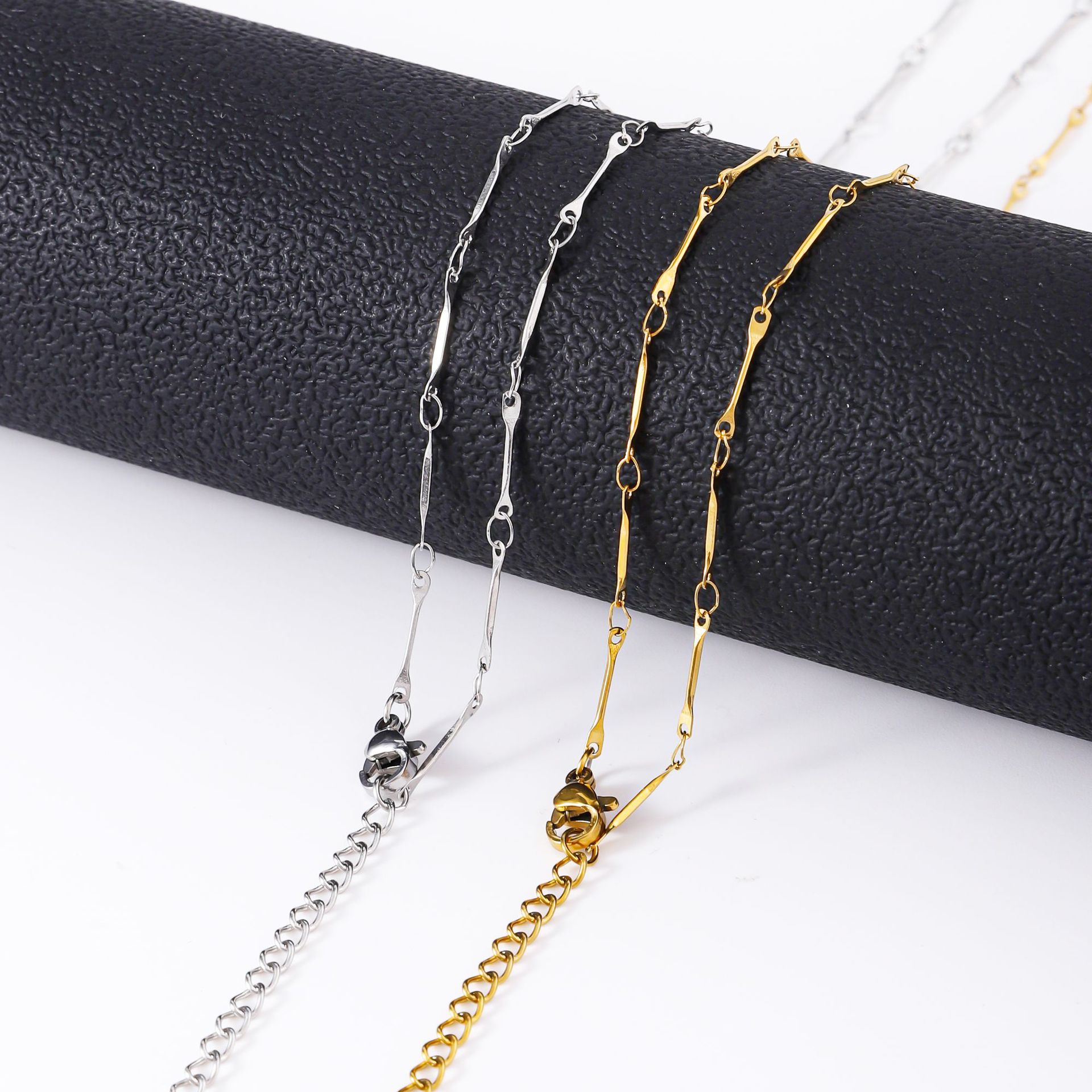 Stainless steel welded handmade stick chain plated with 18k real gold DIY jewelry accessories with chain for women's fashionable titanium steel necklace