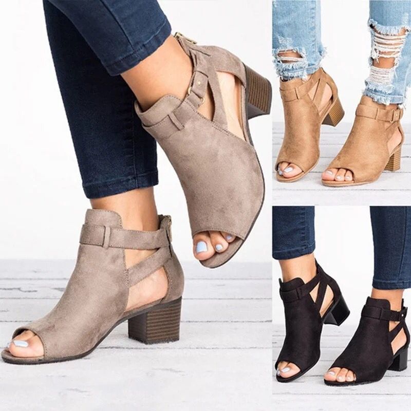 2022 Spring and Summer New High Heel Sandals for Women, Cross border Large Size Hollow Women's Shoes, European and American Rear Zipper Women's Sandals