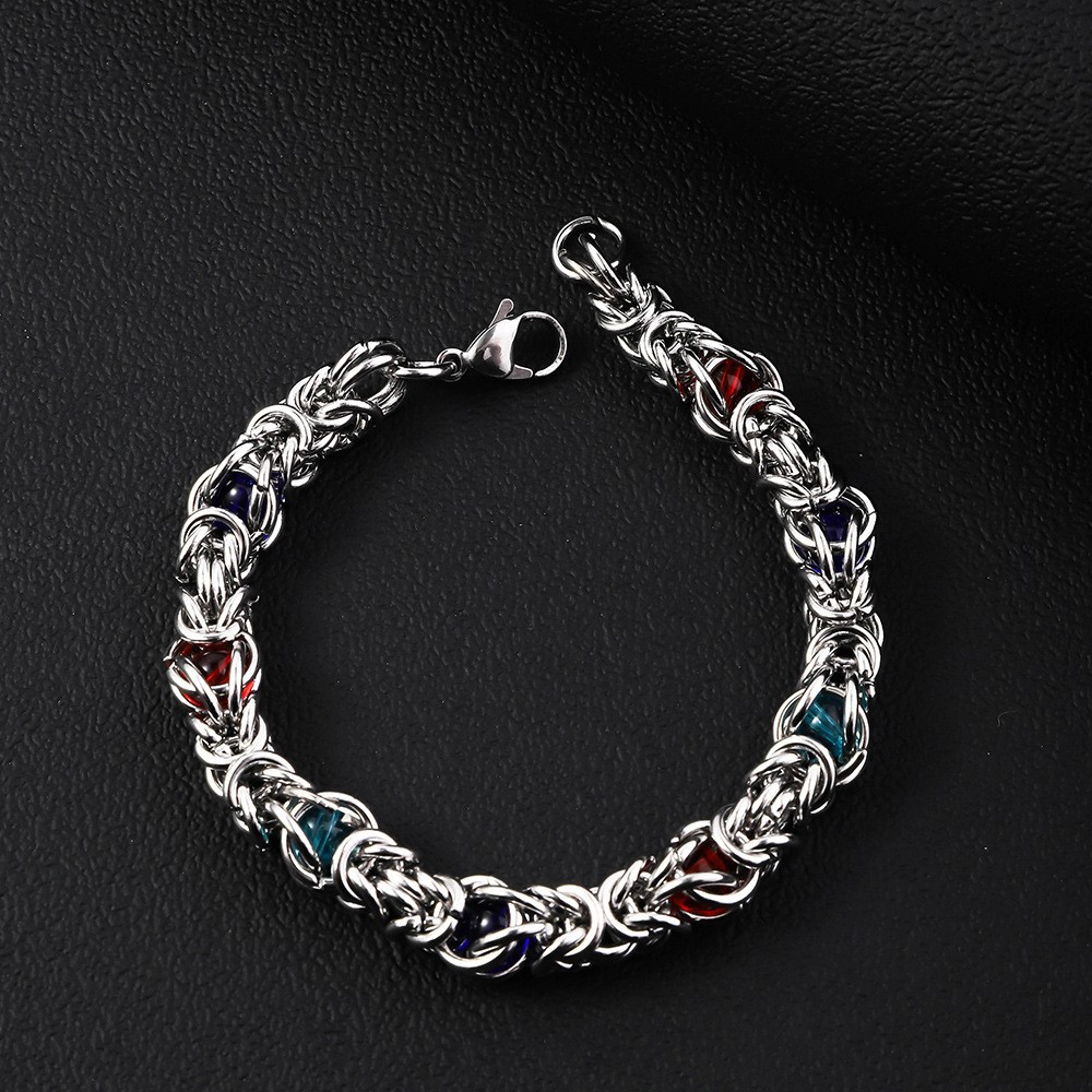 Cross border hot selling stainless steel gemstone inlaid men's bracelet with high-end fashion style handmade chain for women's titanium steel bracelet