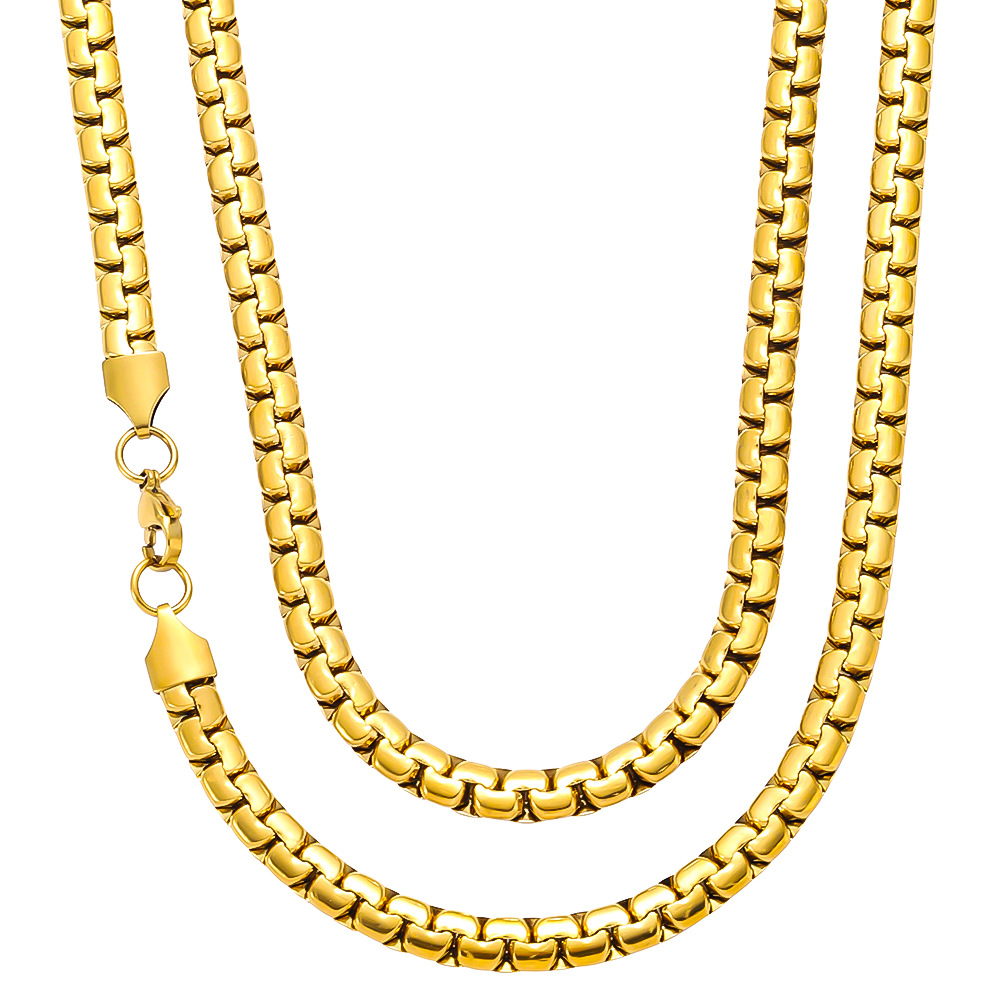 Stainless steel flat pearl necklace, European and American cross-border men's hip-hop Cuban chain plated with 18K gold, women's titanium steel necklace