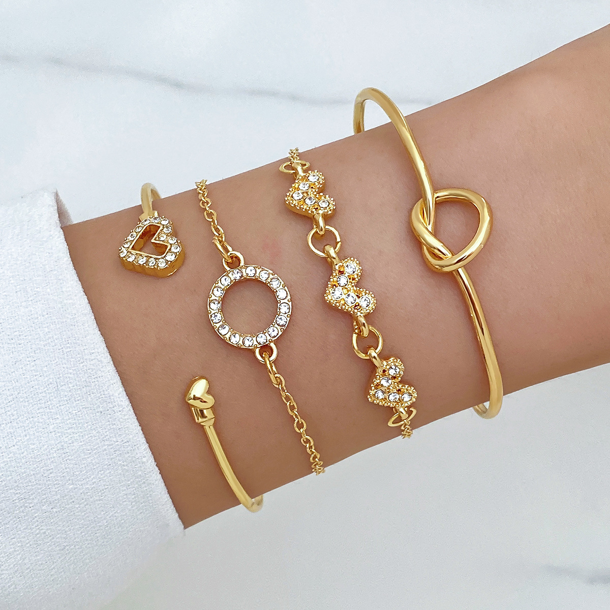 European and American cross-border alloy heart knot bracelet set creative peach heart heart geometric bracelet set Bracelet