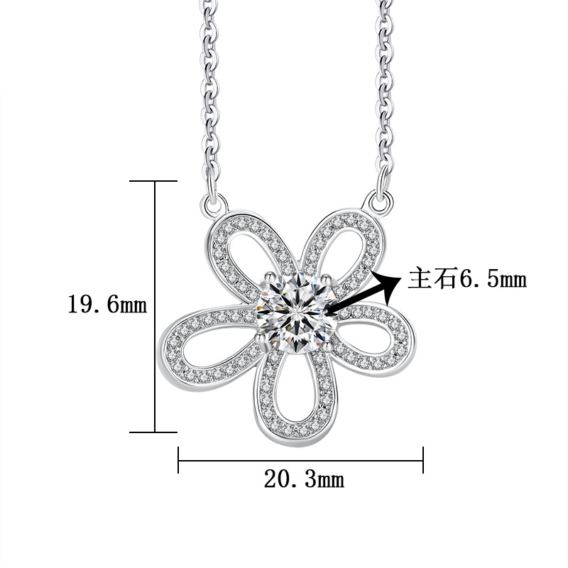 S925 pure silver full diamond sunflower moissanite necklace with five petals flower women's collarbone chain ins full diamond cross-border exclusive