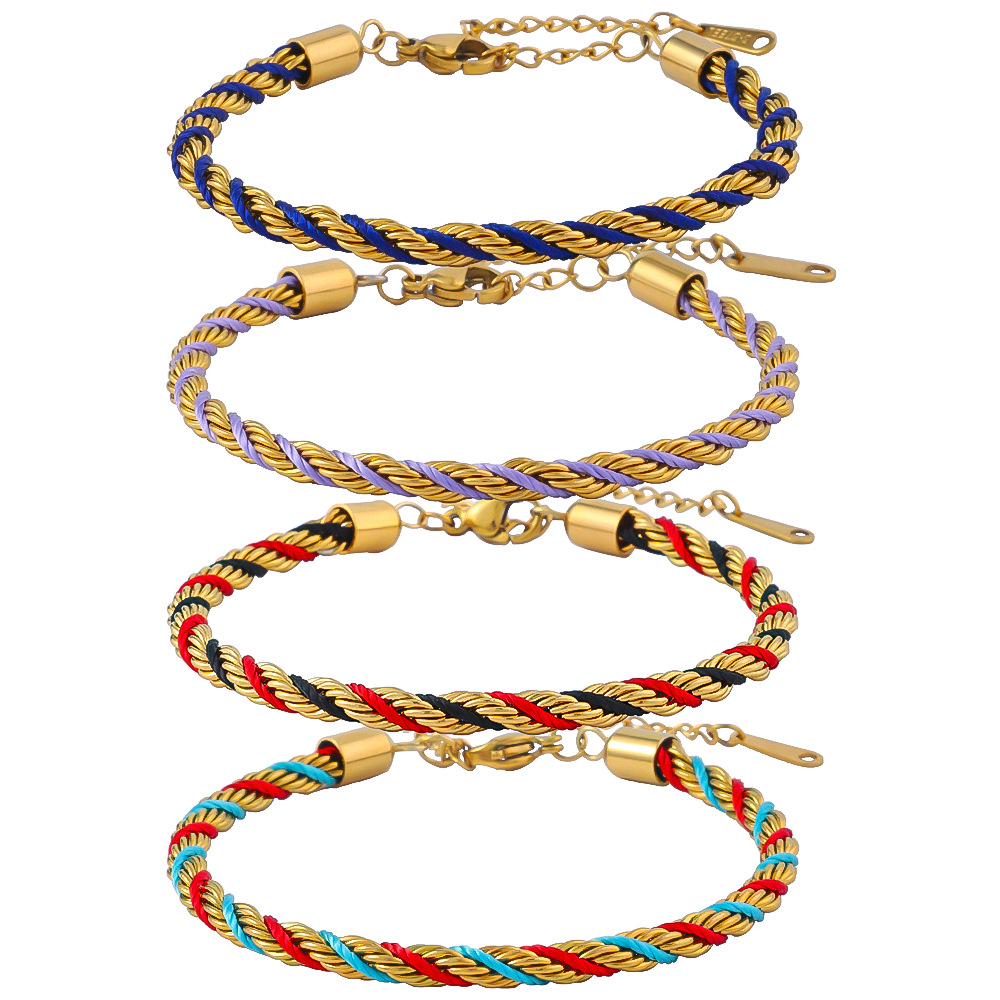 Stainless steel colored Fried Dough Twists bracelet cross-border hot sale retro style hand woven 18K titanium plated Fried Dough Twists bracelet