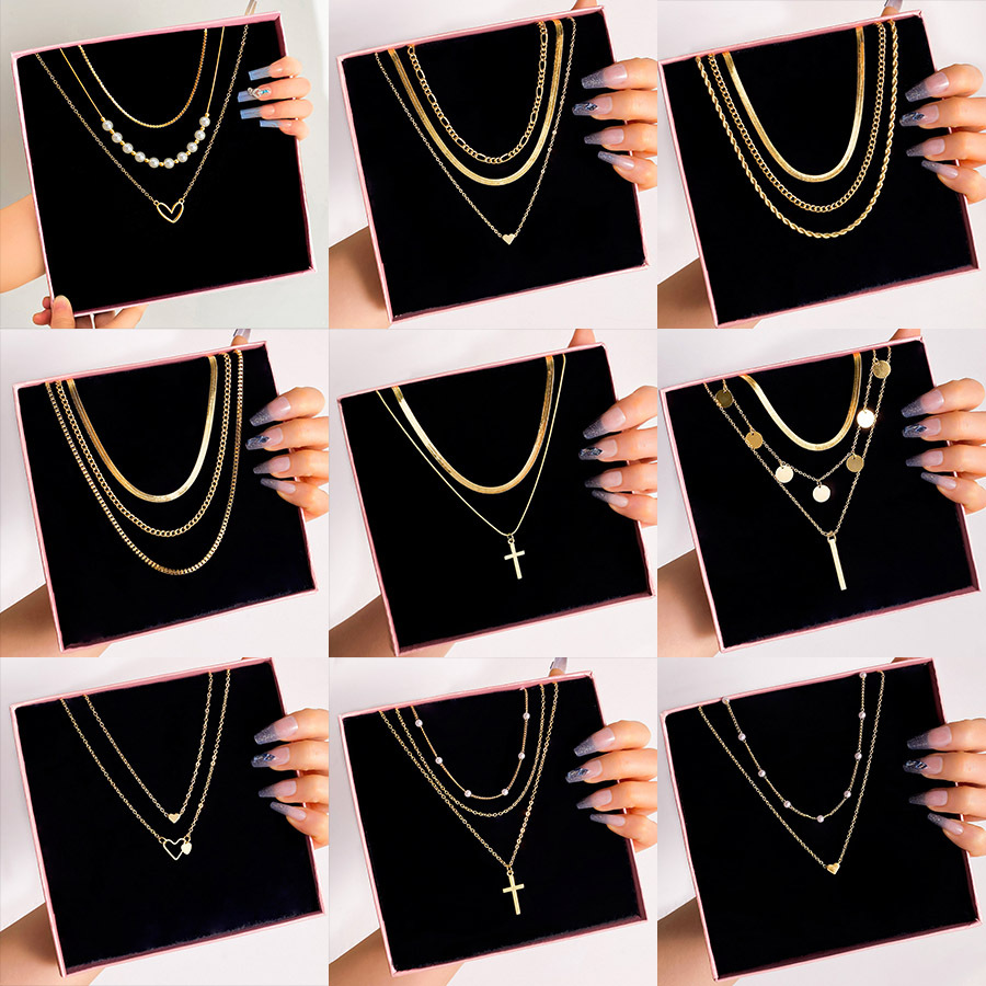 Hot selling personalized multi-layer layered necklace, European and American cross-border necklace, women's small vertical pendant, collarbone chain, necklace