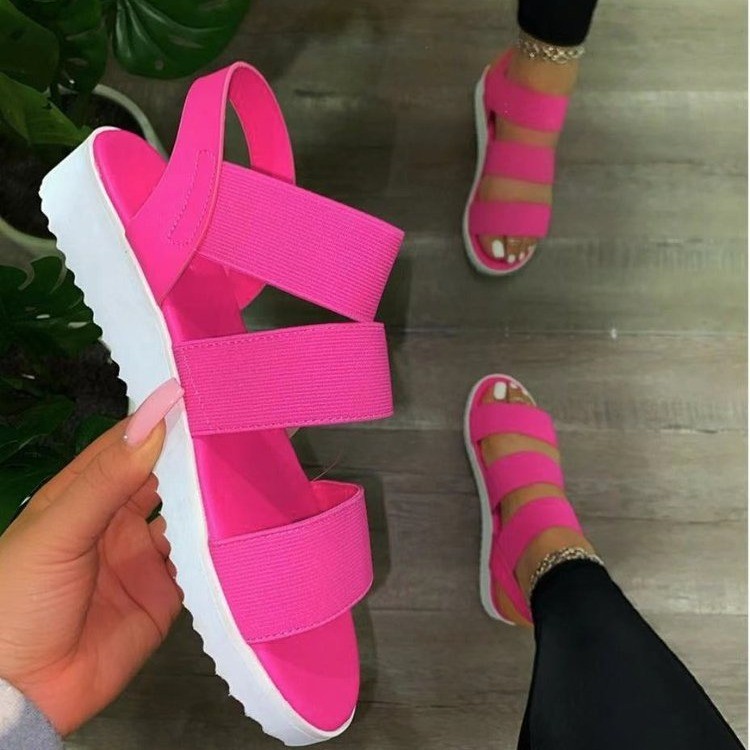 European and American summer new set foot elastic flat sandals for women's foreign trade plus size cross-border wish open toe beach sandals