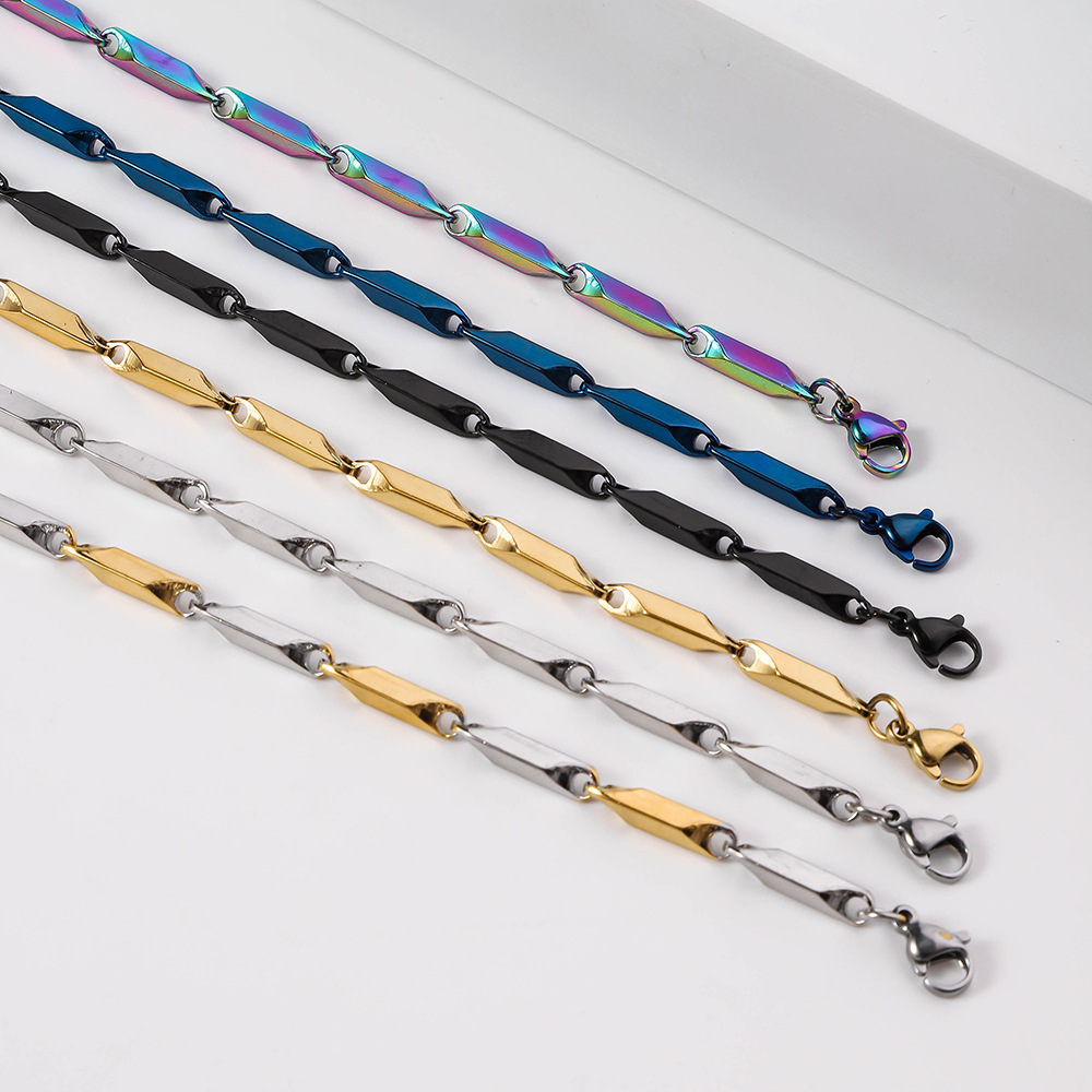 Men's stainless steel melon seed chain handmade diamond chain jewelry with chain, thick stick chain, women's stick chain wholesale titanium steel necklace