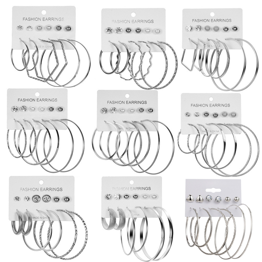 European and American exaggerated jewelry cross-border fashion versatile 6 pairs of C-shaped large ear ring earring combination set personalized earring wholesale