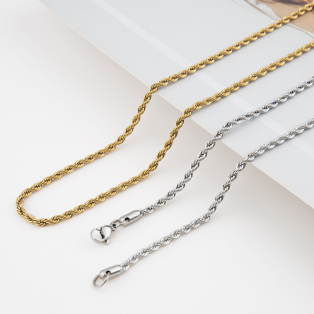 Stainless steel Fried Dough Twists chain, vacuum color preserving electroplating, non fading gold necklace, titanium steel hip-hop men's chain