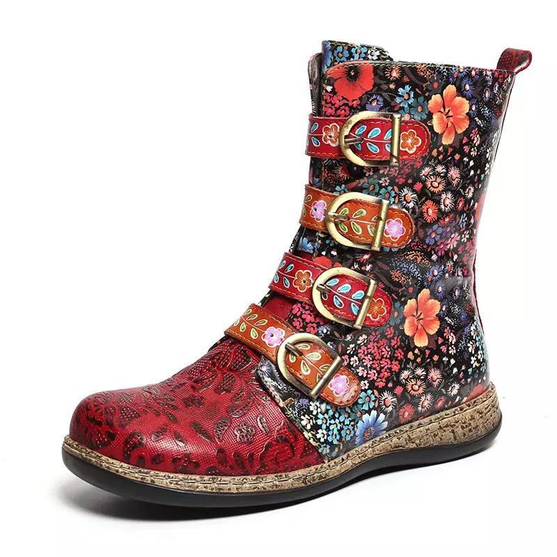2020 Autumn/Winter New Large 43 Martin Boots for Women, Amazon Embroidered Ethnic Style Hot Short Boots, Flat Bottom Mid Top Boots