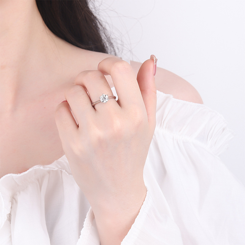 Manufacturer's source: pure silver S925 plated with white gold, one carat simple, light luxury classic style, Mozambique diamond ring, women's genuine product