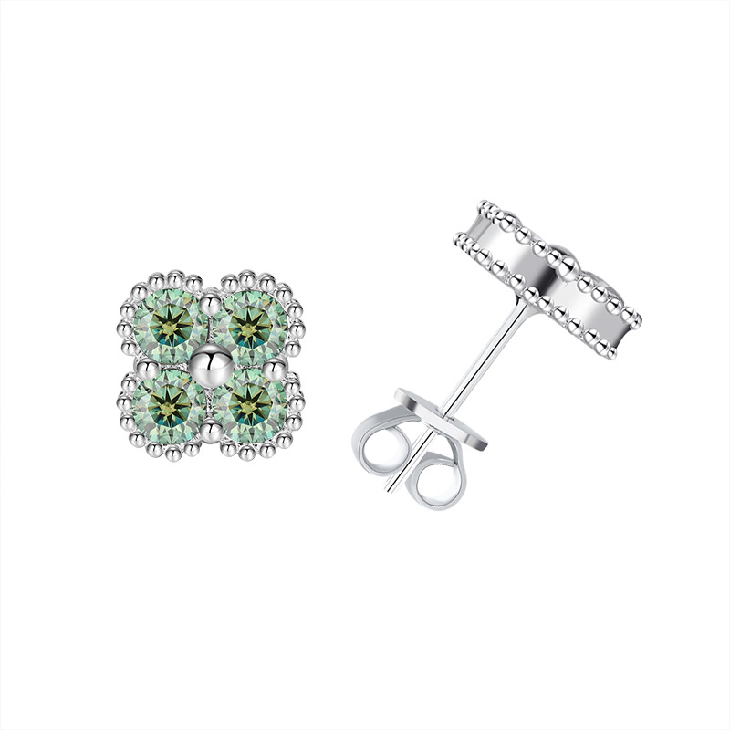 Cross border exclusive s925 pure silver moissanite clover pendant necklace bracelet earring set jewelry live broadcast wholesale
