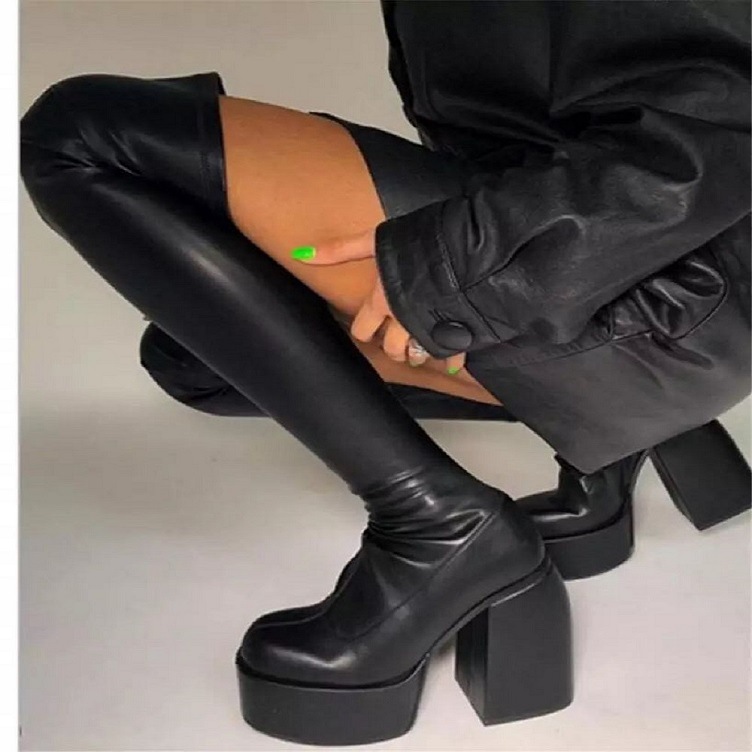 2022 autumn and winter European and American knight boots, women's plus size, thick heel, super high heels, knee high boots, water platform boots, slim boots
