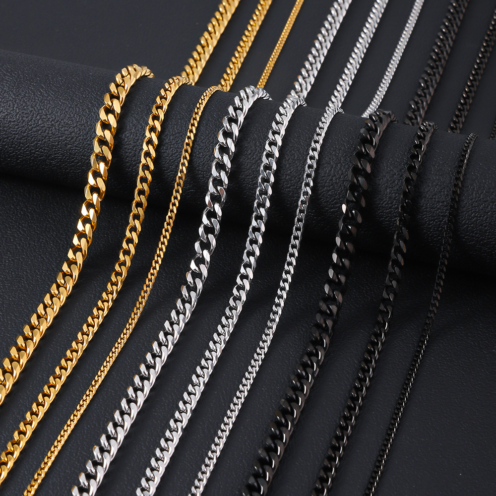 Titanium steel single wire six sided ground necklace, cross-border hot selling, plated with 18K gold Cuban chain, European and American men's stainless steel necklace